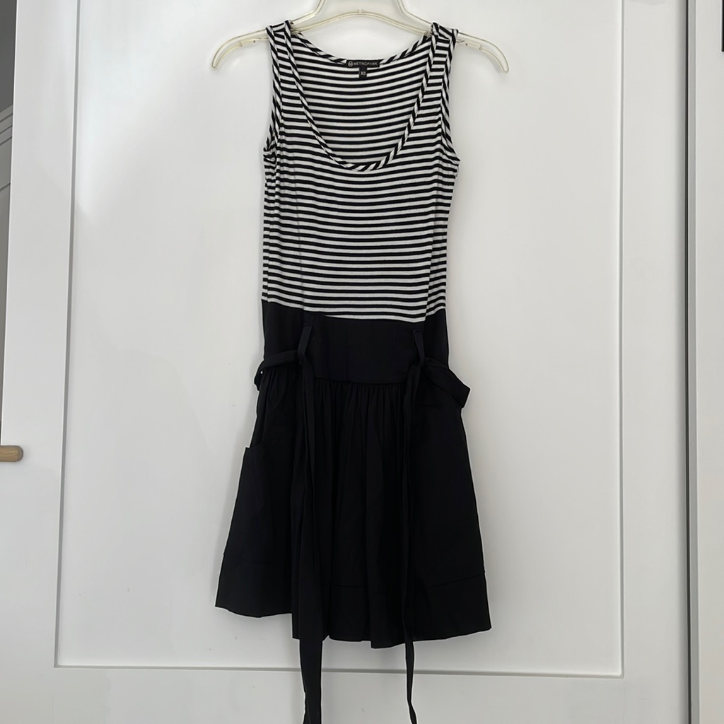 Metropark Striped Top Solid Black Mini Dress